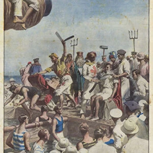 The Duke of York crossing the Equator, during his journey to Australia, aboard the Renown (colour litho)