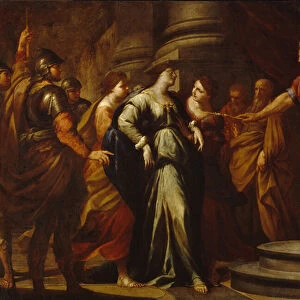 Esther (Hadassah bat Avilail) devant Assuerus (identifie a Xerxes I, roi de Perse, 519-465 avant JC) (Esther before Ahasuerus). Esther est choisie comme epouse par le roi perse parmi toutes les pretendantes