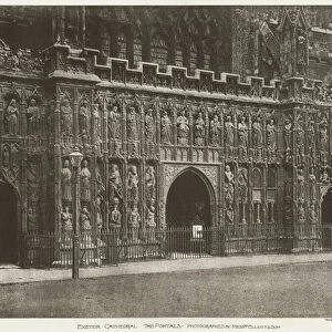 Exeter Cathedral, The Portals (b / w photo)