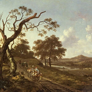 An Extensive Landscape with Pack Mules on a Country Road, 17th century