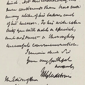 Facsimile of Portion of Congratulatory Letter from the Right Honourable W E Gladstone, MP, on the Jubilee of the "Illustrated London News"(engraving)