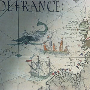 Facsmile of Whaling and Isle of Saint Brandon, detail from a portolan map by Pierre