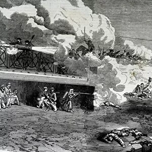 The fight at the bridge of Melazzo, 1860 (engraving)
