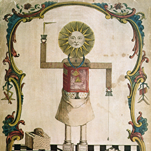 A freemason forged through the tools of his lodge, 1754 (coloured engraving)