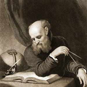 Galileo with Compass and Diagrams, c. 1880 (engraving)