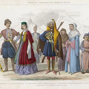 Georgian, Circassian and Armenian Races (coloured engraving)