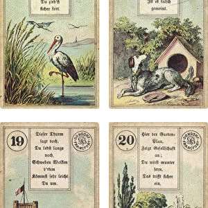 German edition of the Lenormand French cartomancy deck: The Stork, The Dog, The Tower