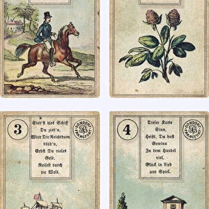 German edition of the Lenormand French cartomancy deck: The Rider, The Clover, The Ship