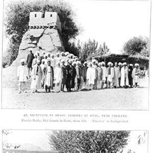 Hindu traders at Bigil, near Yarkand and a group at a bazaar near Kharghalik