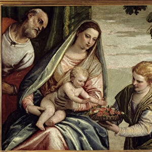The Holy Family with a Donor (Saint Dorothee) Painting by Paolo Veronese (1528-1588
