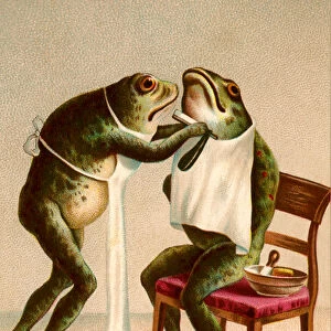 Humorous Illustration of a Frog Getting a Shave, 1908 (colour litho)