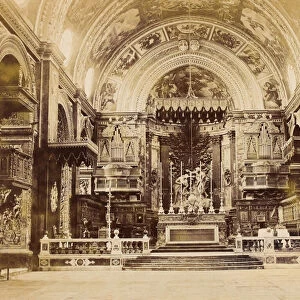 Interior of St Johns Co-Cathedral in Valetta, Malta, 1850 (b / w photo)