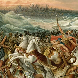 The Israelites rescue from the Red Sea (colour litho)