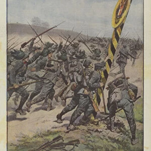 The Italian army is on the march, the unjust border disappears, the emblems of the enemy fall (colour litho)