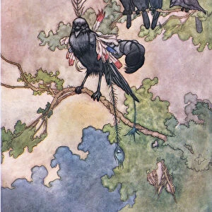 A Jackdaw and borrowed feathers, 1930s (colour litho)