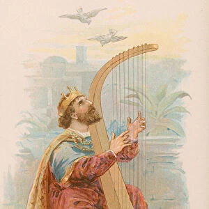 King David playing the harp (chromolitho)
