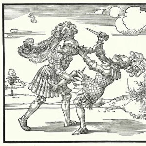 Two knights fighting on foot (engraving)