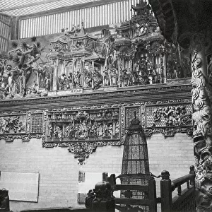 Kuangchou, Kuangtung, Canton, Temple of the God of Medicine, Reliefs in main court (b/w photo)