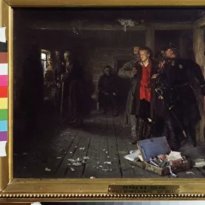 L arrestation du propagandiste. Peinture de Ilya Repin (Ilia Repine) (1844-1930), huile sur bois, 1880-1882. Art russe, 19e siecle. State Tretyakov Gallery, Moscou