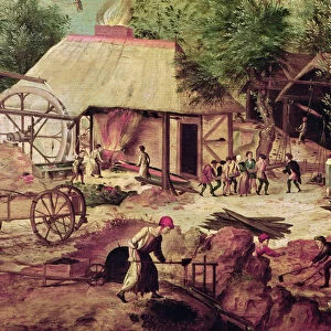 Landscape with Forge, detail of the foundry (oil on canvas) (detail of 316368)