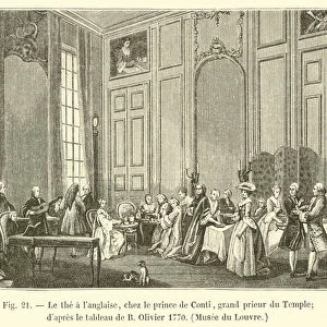 Le the a l anglaise, chez le prince de Conti, grand prieur du Temple; d apres le tableau de B Olivier 1770, Musee du Louvre (engraving)