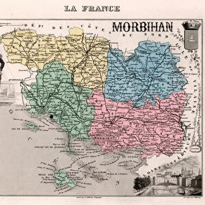 Le Morbihan (56), Brittany - France and its Colonies. Atlas illustrates one hundred and five maps from the maps of the depot of war, bridges and footwear and the Navy by M. VUILLEMIN. 1876