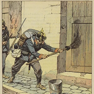 Les Prussiens incendient 193 maisons de Chateaudun apres les avoir enduites de petrole (colour litho)