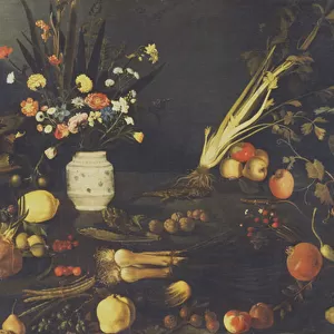 Still life of flowers, fruit and vegetables, c. 1594 (oil on canvas)