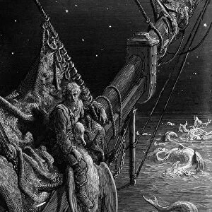 The Mariner gazes on the serpents in the ocean, scene from The Rime of the Ancient