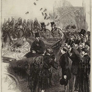 Marriage of Princess Louise, throwing the Slipper at the Bride and Bridegroom (engraving)