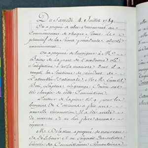 Minutes from a meeting of the Academy of Sciences, 4th July 1789 (ink on paper)