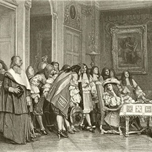 Moliere at breakfast with Louis XIV (gravure)