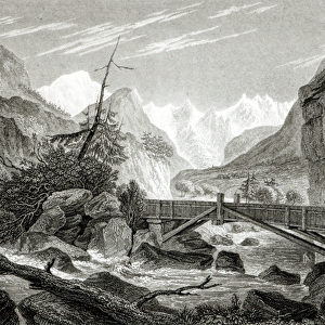 Mont Blanc from the Baths of St. Didier, engraved by C. Westwood (engraving) (b / w photo)