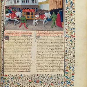 Ms Fr 6465 fol. 442 Arrival of Emperor Charles IV (1316-78) at the Basilica of Saint-Denis