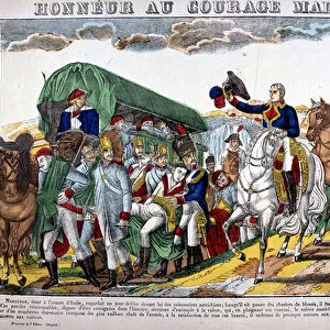 Napoleon I takes off his hat as a convoy of wounded and exclaims "