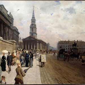 The National Gallery and St. Martins Church in London Painting by Giuseppe de Nittis