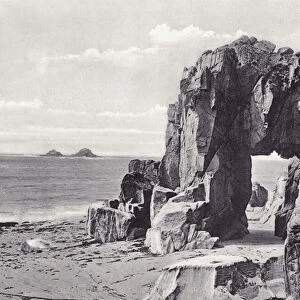 Natural Arch and the Brisons, St Just (b / w photo)