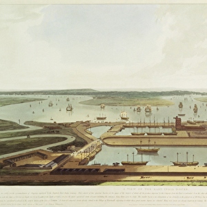 New Dock, Wapping, 1808 (hand-coloured aquatint)
