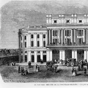 The New Theatre in New Orleans, engraved after a photograph, 1859 (litho) (b / w photo)