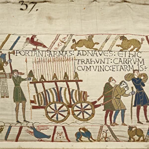 Normans pulling a cart loaded with wine and arms, Bayeux Tapestry