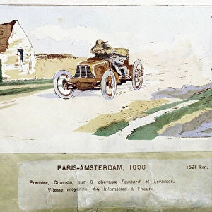 The Paris - Amsterdam race in 1898, drawing by Ernest Montaut (1878-1909)