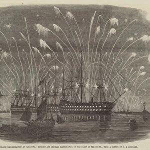 The Peace Commemoration at Plymouth, Rockets and General Illumination of the Fleet in the Sound (engraving)