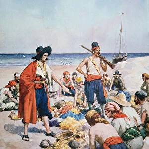 Pirates counting their spoils (colour litho)