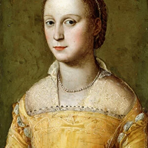 Portrait of Eleanora d Este, half-length, wearing a Gold Dress, (oil on metal)