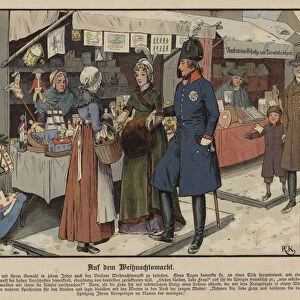Queen Louise of Prussia at the Christmas market in Berlin (colour litho)