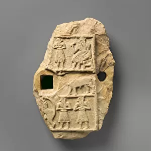 Relief plaque with a banquet scene, c. 2600-2500 BC (gypsum alabaster)