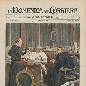 The religious conflict in France, the Pope assisted by Card, Merry del Val receives Msgr... (colour litho)