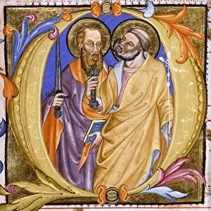Saints Peter and Paul, c. 1400 (large historiated initial on antiphonal vellum)