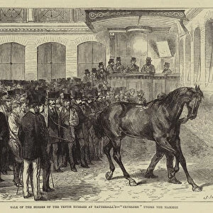 Sale of the Horses of the Tenth Hussars at Tattersall s, "Crusader"under the Hammer (engraving)