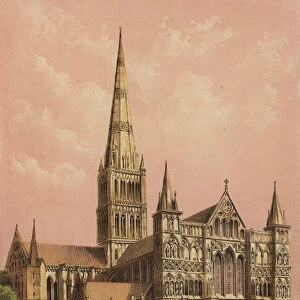 Salisbury Cathedral, Wiltshire (colour litho)